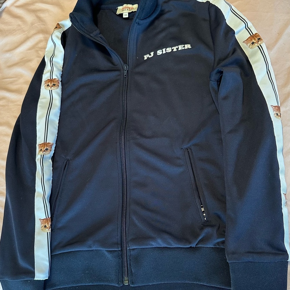 Paul and Joe Sister cat face track jacket navy blue women size 38